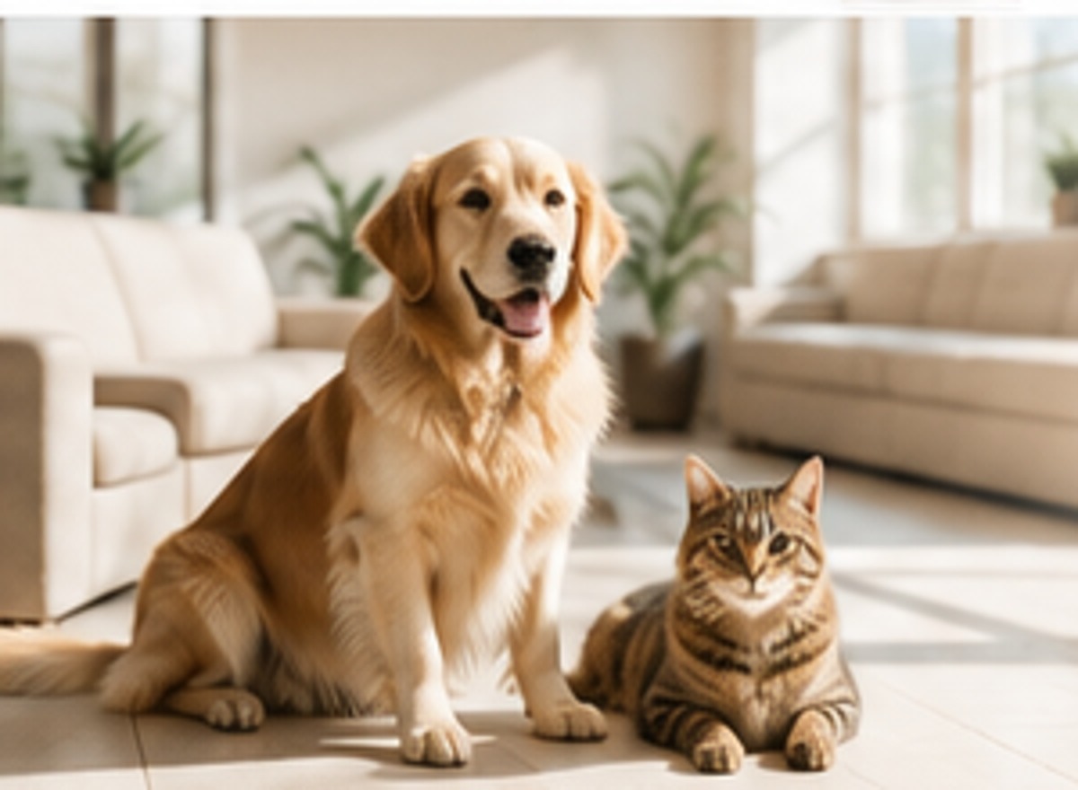 Chien et chat dans un espace d'accueil chaleureux
